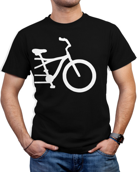 Koszulka dla zakochanych tandem. Kolor koszulki czarny, nadruk w kolorze białym przedstawia pół roweru tandem.