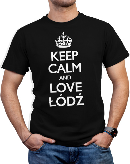 Męska czarna koszulka z napisem Keep Calm and Love Łódź.