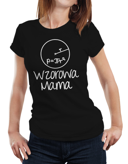 Czarny damski t-shirt z napisem wzorowa mama.
